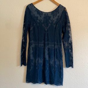 Free people lace blue long sleeve mini dress